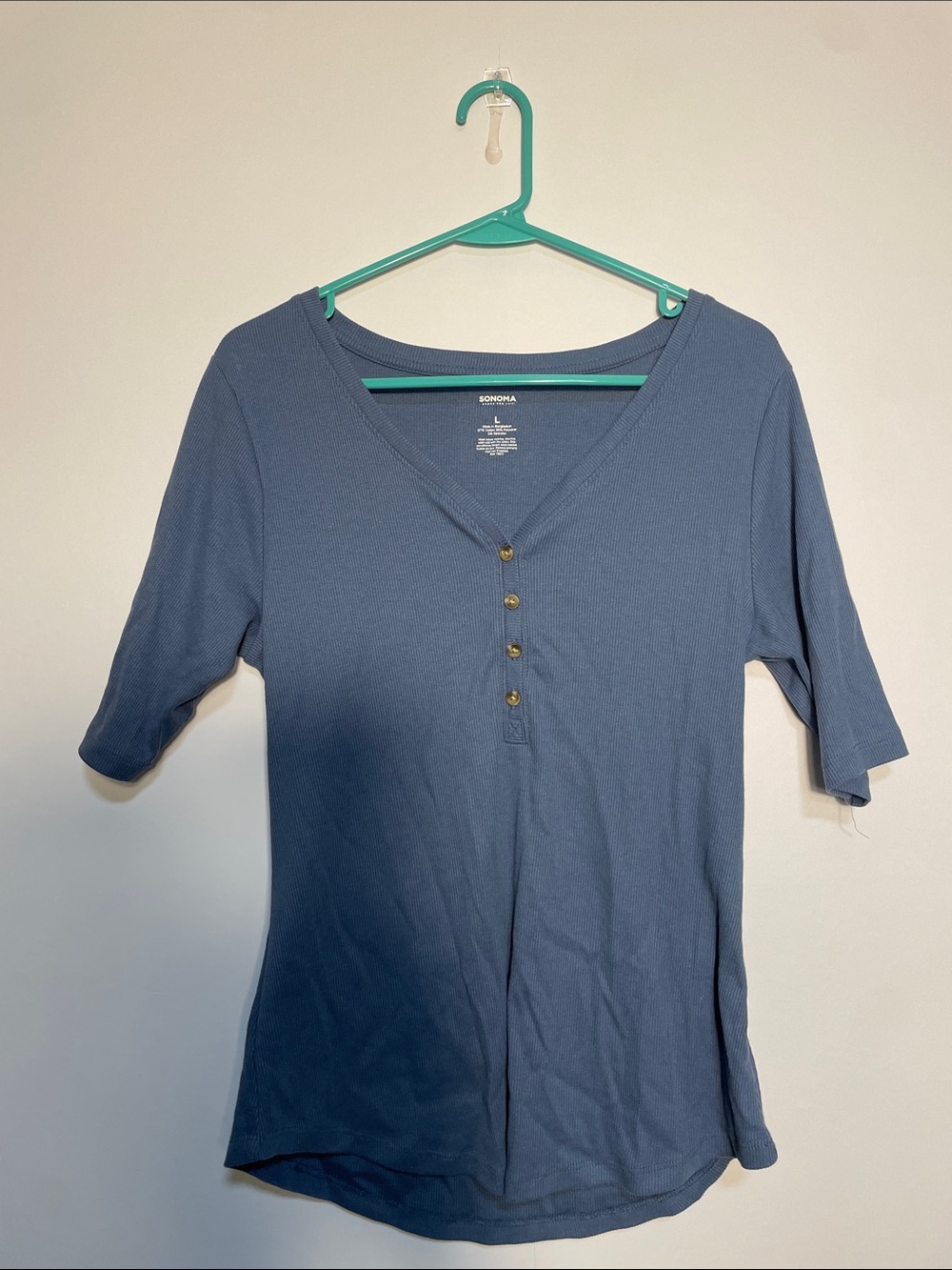 Sonoma Slate Blue Henley Short Sleeve Top
